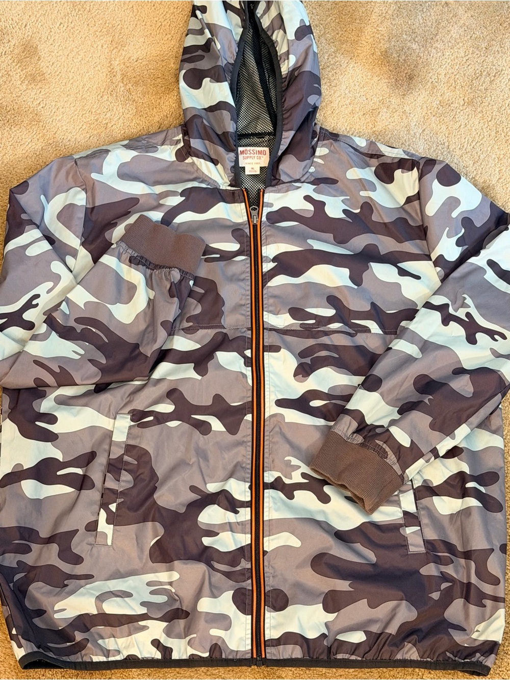 Mossimo Supply Co. Men’s Gray & White Camo Hooded Windbreaker